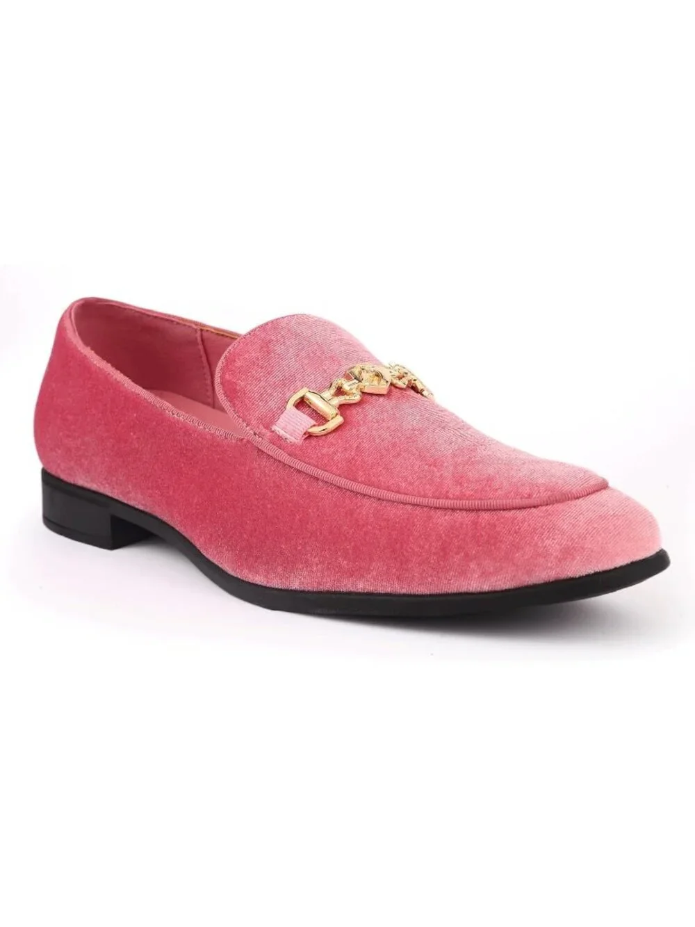Cenprmon Men's Pink Velvet Penny Loafers Metal Buckle Slip On Tuxedo Party Shoes